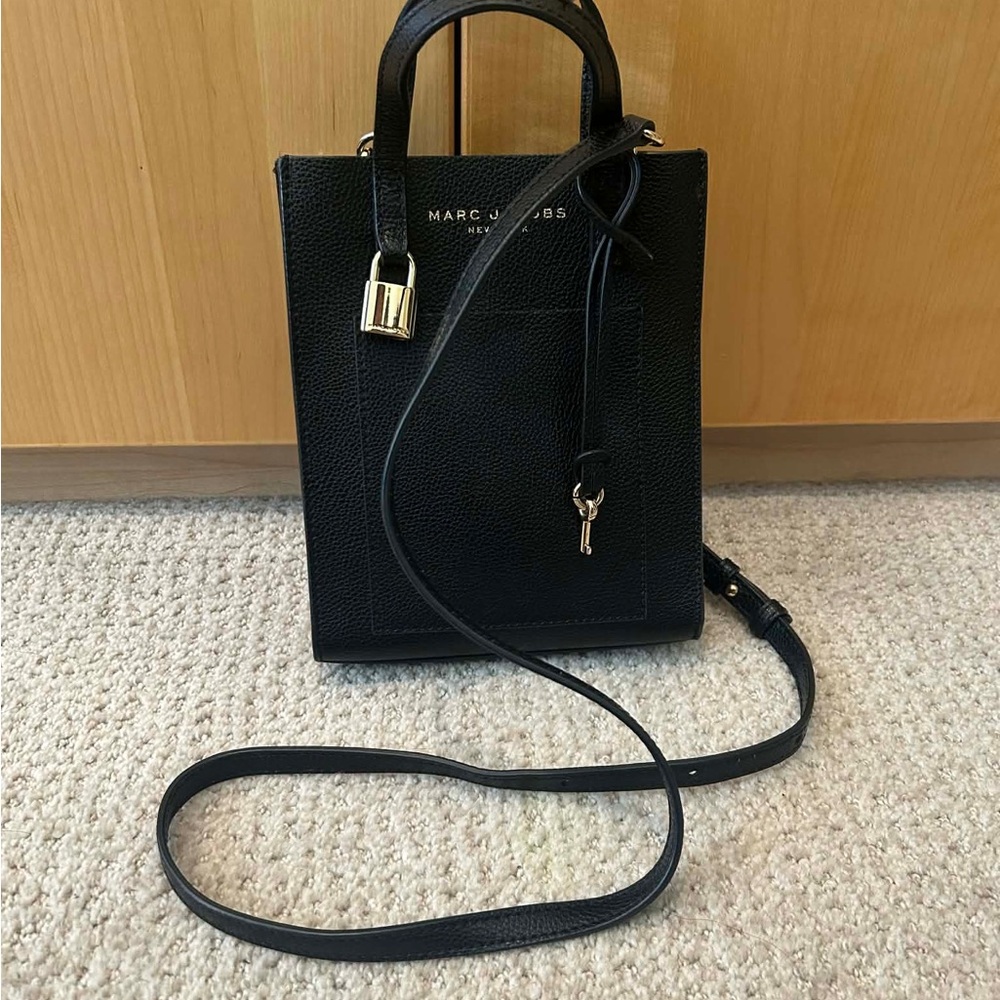 New Marc Jacobs Black Textured Tote with Gold Accents
